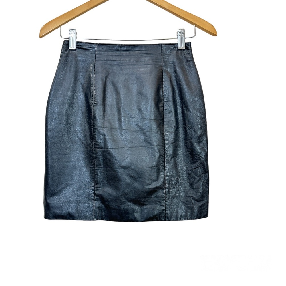 Vintage Byrnes & Baker Black Leather Pencil‎ Straight Skirt Women’s Sz 8